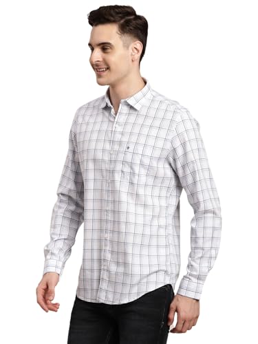 Turtle Men 100% Cotton White Check Slim Fit Casual Shirt