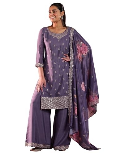 Libas WomenS Silk Blend Kurta Set (49221H_Purple