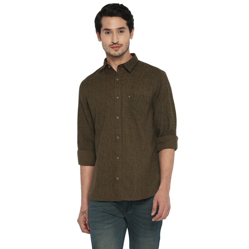 Turtle Men Khadi Brown Slim Fit Printed Shirts