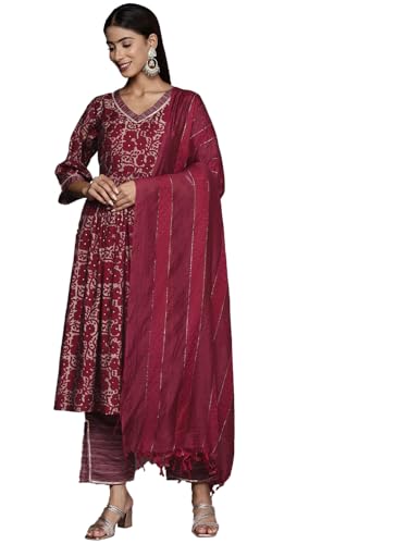 Libas WomenS Silk Blend Kurta Sets (34650_Maroon
