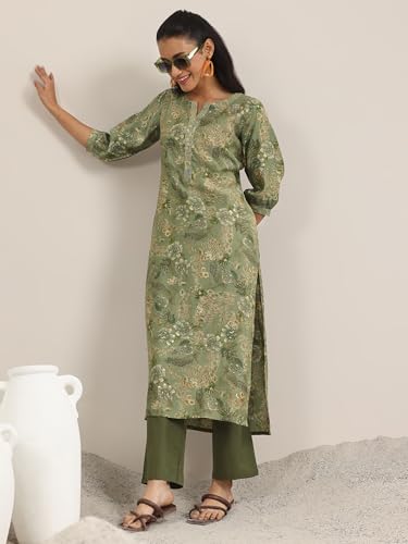 Libas Women's Silk Blend Straight Fit Printed Kurta