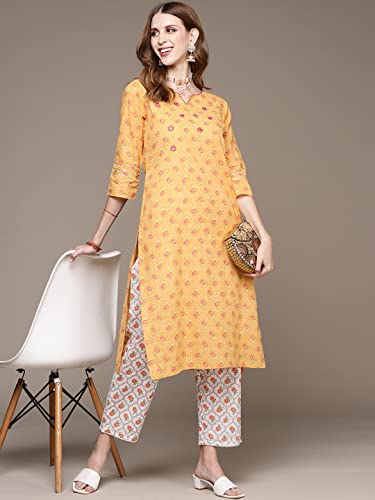 anubhutee Women's Turquoise Handwork Printed Kurta Set with Trousers