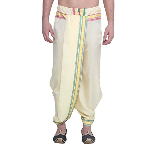 SOJANYA (Since 1958 Stitched Light Yellow With Multicolor Border, Stitched Mens Dhoti, Polycotton