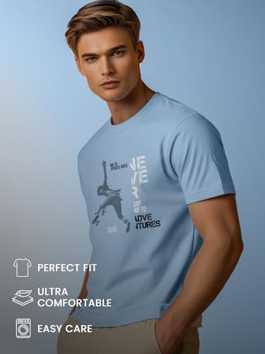 Nobero MenS Graphic Printed Regular Fit T-Shirt (1M-Twts-C0948-216X_Powder Blue/Aloe Green/Sand