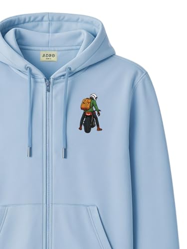 ADRO Mens Regular Fit Sky Blue Zip-Up Hoodie for Man | 320 GSM Cotton Poly Fleece Zipper Sweatshirt with Soft Fabric & Printed H