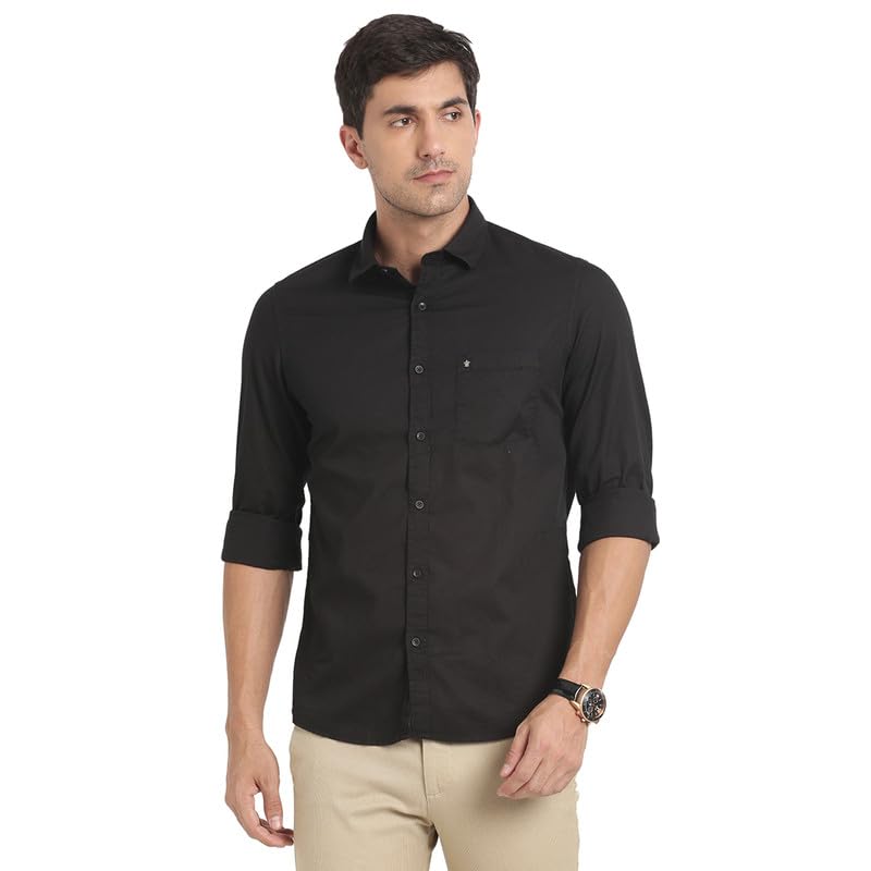 Turtle Men Pure Cotton Black Self Desing Slim Fit Casual Shirts