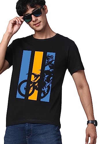 ADRO Mens Bike Rider Printed Cotton T-Shirt (RN23-M-BIK-BL_Black_XL)