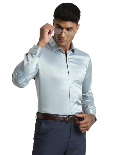 Turtle Men Poly Satin Slim Fit Solid Grey Party Shirt