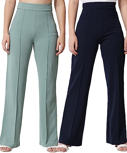 KOTTY Pack of 2 Women Regular Fit Multicolor Viscose Rayon Trousers