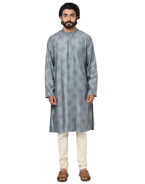 Fabindia Men's Viscose Slim Kurta (100748702_Grey