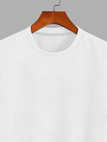Greciilooks T Shirt For Men Cotton | Textured Oversized Fit Man T-Shirt | Round Neck Half Sleeve Men T-ShirtS White