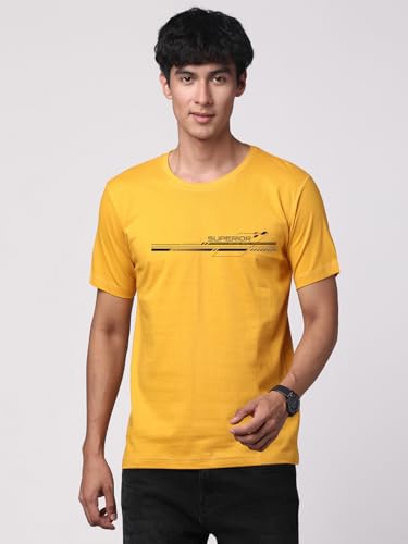 ADRO Men's Graphic Printed 100% Cotton T-Shirt - Regular Fit, Printed T-Shirts for Men (RN24-RAC-MU_Mustard)