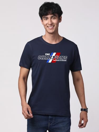 ADRO Men's Graphic Printed 100% Cotton T-Shirt - Regular Fit, Printed T-Shirts for Men (RN24-CMP-NB_Navy)
