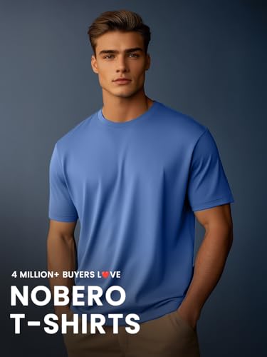 Nobero MenS Cotton Solid Regular Fit T Shirt (1M-Twts-R0008_Marine/Grey Melange/Black)