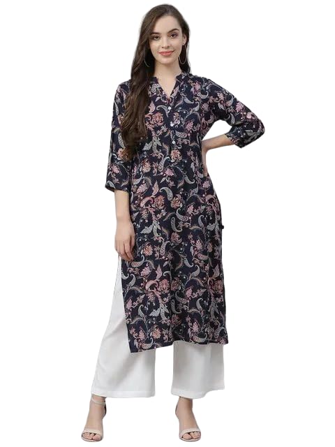 PATLANI Womens Crepe Full Stitched Kurti. Dark Blue
