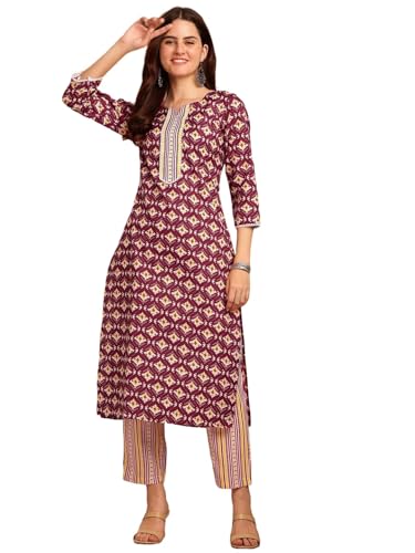 Kurta Set: Radiate Style and Sophistication! Elevate Your Look with Our Cotton Blend Printed Kurti Pant Sets! Maroon