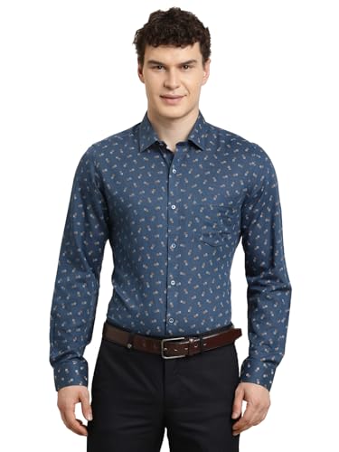 Turtle Men Regular Fit Printed Cotton Linen Blue Formal Shirt