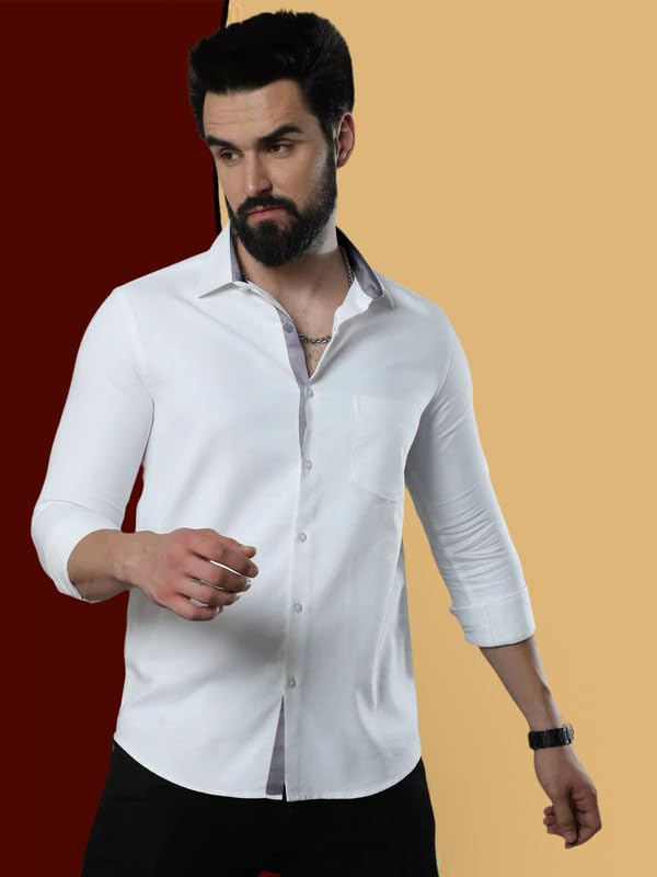 Pinkmint Combo of Men Casual Cotton Blend Full Sleeves Formal Regular Slim Fit Plain Office Shirts White-Aqua Blue