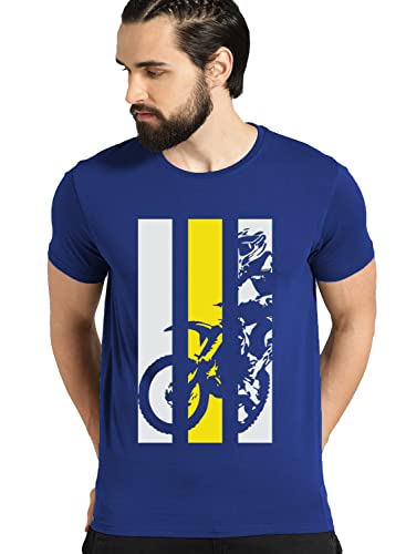 ADRO Mens Bike Rider Printed Cotton T-Shirt (RN22-2-BIK-RB_Royal Blue_XL)