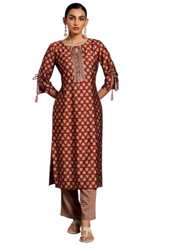 Libas WomenS Silk Blend Kurta Set (35440_Rust