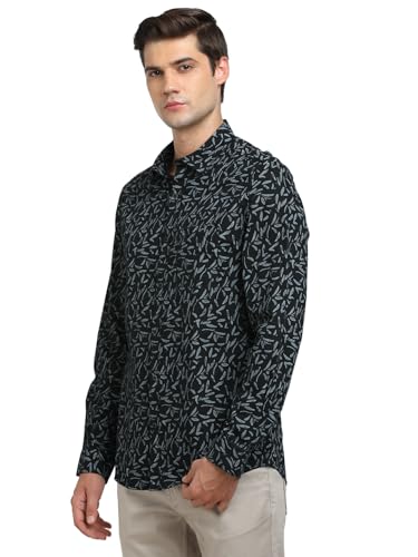 Turtle Men Cotton Linen Slim Fit Black Casual Shirt