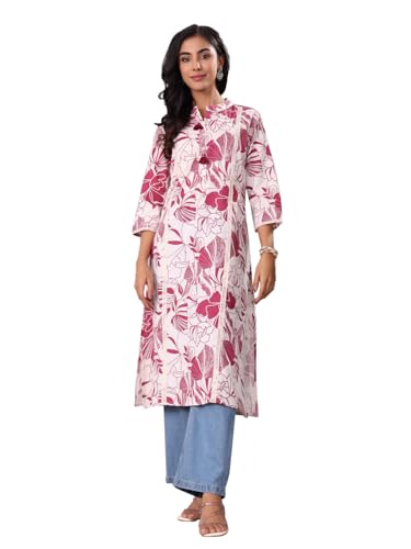 Varanga Women Bold Floral Printed Cotton Flex Kurta Comfortable And Versatile For Everyday Looks Off White