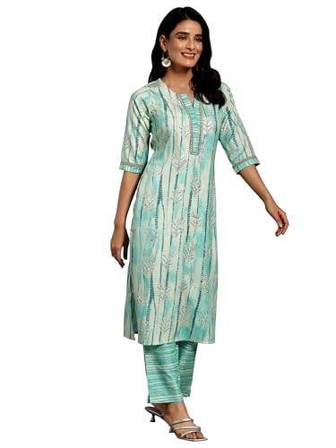 Libas Womens Printed Viscose Straight Kurta With Trousers