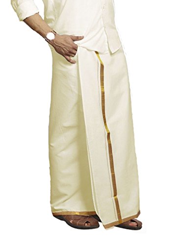 Prakasam Cotton MenS Fine Quality Welcro Pocket Jari Cotton Double Dhoti (34)