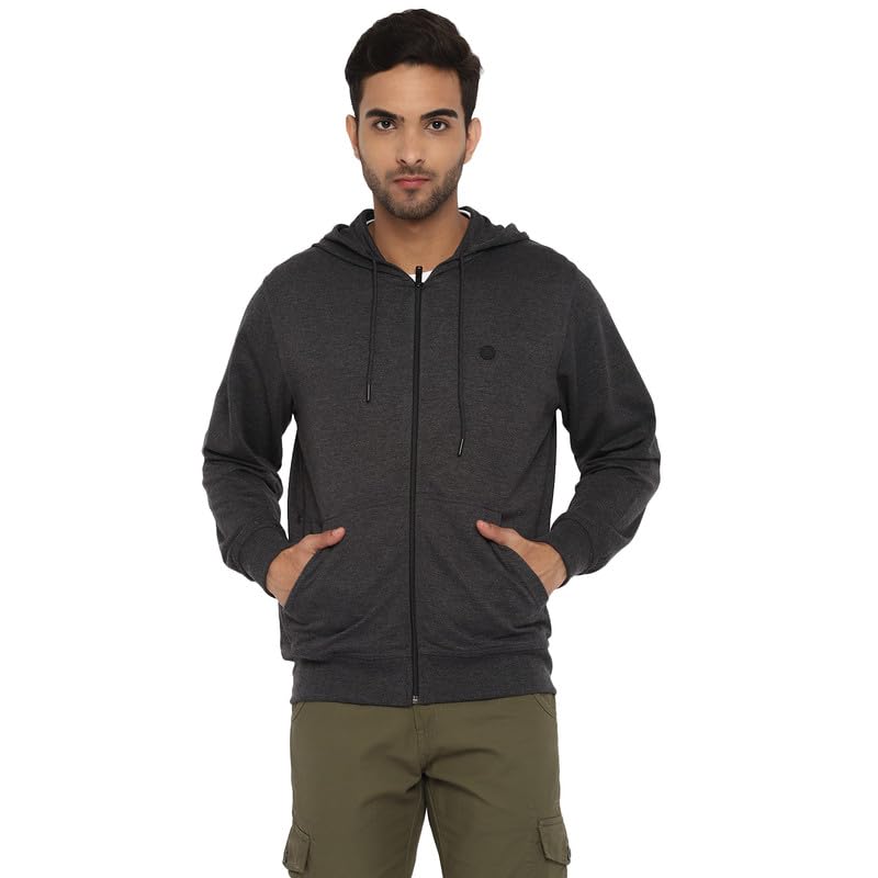 Turtle Men Essential Charcoal Grey Solid Hooded Sweatshirt