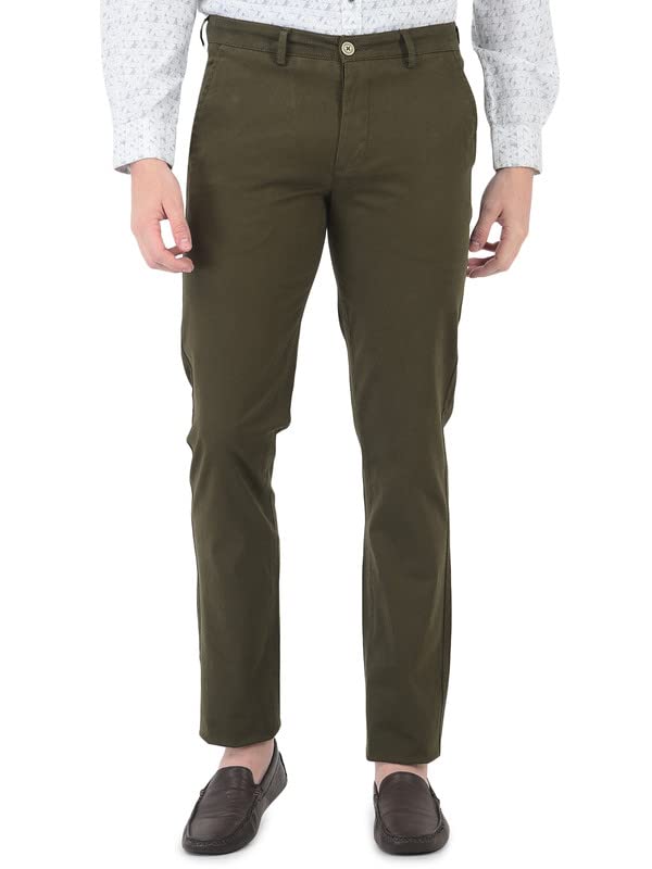 Turtle Men Olive Printed Ultra Slim Fit Trousers