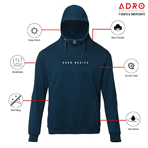 ADRO Men's Cotton Neck Hooded Sweatshirt (H22-M-AR2-SB_Teal)