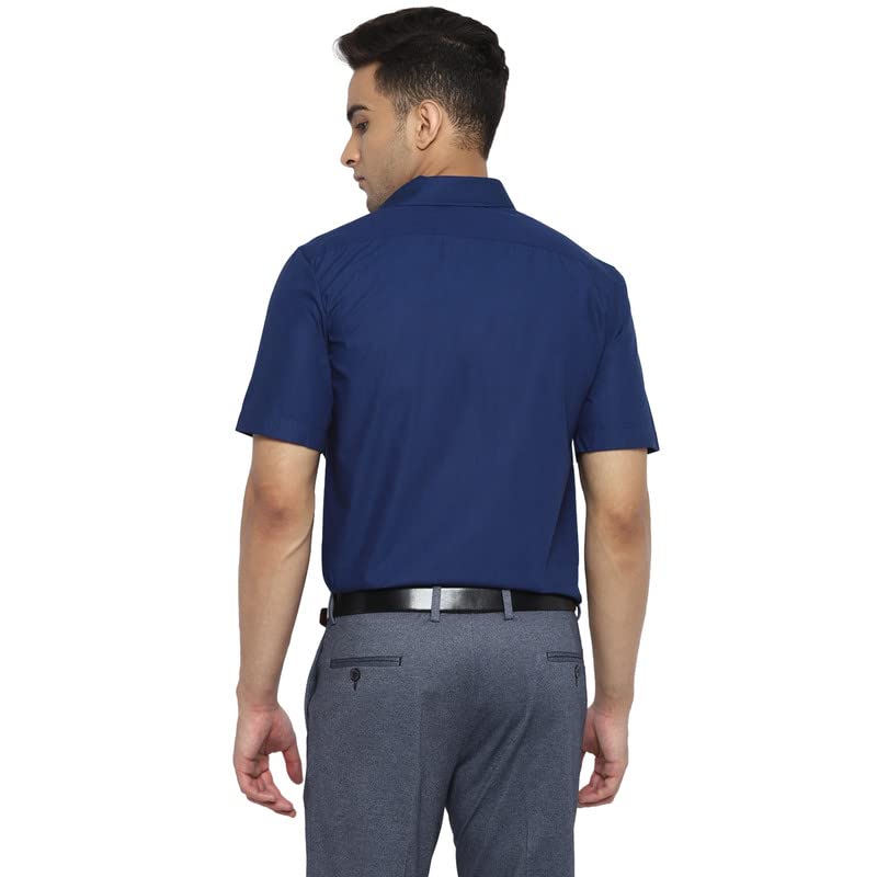 Turtle Men Cotton Navy Blue Solid Regular Fit Shirts