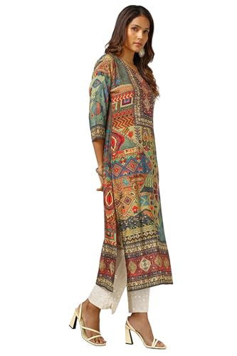 Soch Womens Multicolour Viscose Muslin Ethnic Motifs Kurta with Sequins