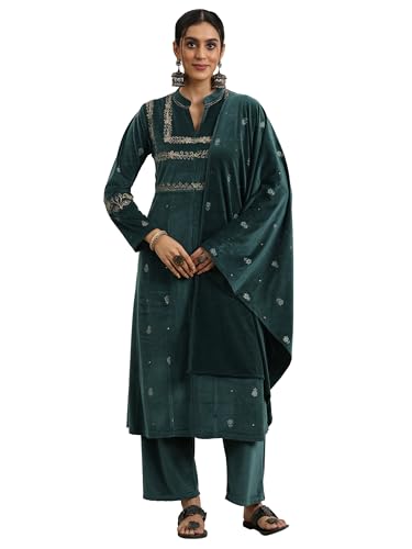 Libas WomenS Velvet Embroidered Kurta Set (48791W_Green