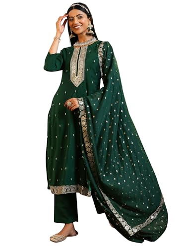 Libas WomenS Silk Blend Self Design Kurta Set (48679_Green