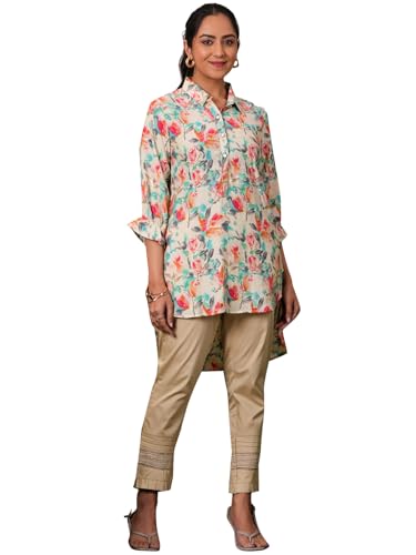 Libas WomenS Silk Blend Printed Pathani Kurtis (37083_Cream
