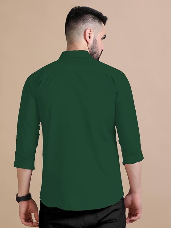 Rebelify MenS Double Pocket Shirt Classic Casual Cotton Blend With Adjustable Cuffs Bottle Green