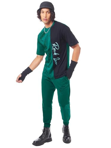 Bewakoof Official Naruto Merchandise Mens Graphic Print Oversized Fit Half Sleeve Round Neck Cotton Co-ordinates_603198_Green_2