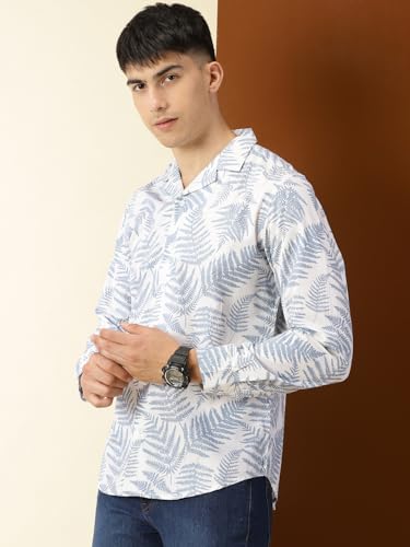 Thomas Scott Mens 100% Cotton Printed Regular Fit Casual Shirt - White