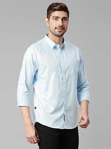 Thomas Scott Mens Solid Slim Fit 100% Cotton Casual Shirt with Spread Collar and Long Sleeve Blue