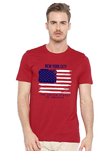 ADRO Mens USA American Flag Printed Cotton T-Shirts (RNR-M-NWW-RD_Red_XL)