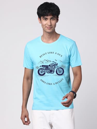ADRO Men's Royal Bike Design Printed 100% Cotton T-Shirt - Regular Fit, Printed T-Shirts for Men (RN24-RYL-MI_Mint)