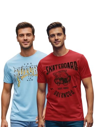 Veirdo Mens Graphic Printed T-Shirt Combo Casual Cotton Tees Pack of 2 Round Neck Short Sleeve Tops For Everyd
