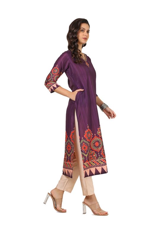 Soch Womens Wine Muslin Blend Ethnic Motifs Kurta with Sequence Work