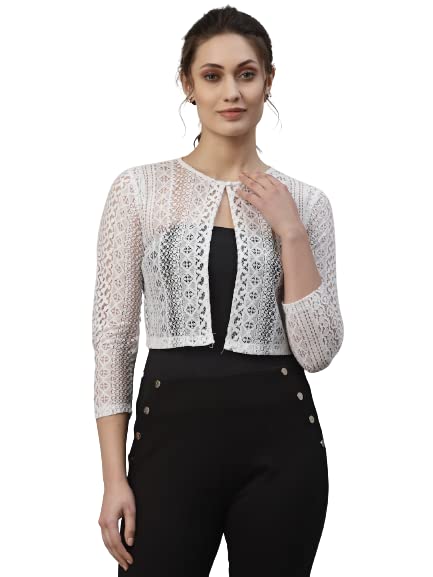 Style Quotient Women White Laced Cropped Shrug