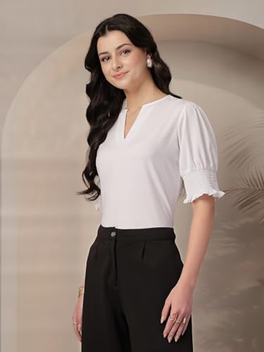 Style Quotient Women White Puffed Sleeves top
