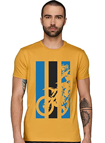 ADRO Mens Bike Rider Printed Cotton T-Shirt (RN22-2-BIK-MU_Mustard_XL)