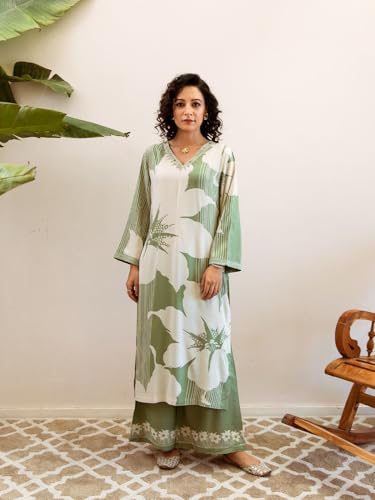 ishin Floral placement printed embellished neck kurta with palazzo