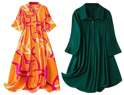 Leriya Fashion Rayon Women Above The Knee Western Dress (LF-WD1099&WD1143_Green&Orange