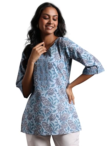 Libas WomenS Cotton Printed Straight Kurti (26858R Blue